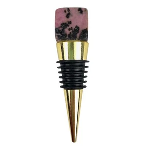 Rhodonite Square Cut Crystal Stone gold metal plated wine bottle stopper - Picture 1 of 5