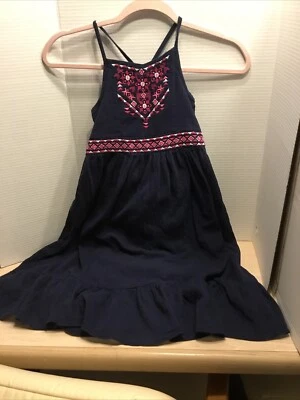 Girls 6x Navy Sundress With Pink And White Embroidered By Cynthia Rowley - Image 1 of 4