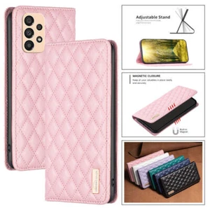 Grid Leather Wallet Cover Case For Motorola G04 G14 G24 G34 G42 G84 E32 E40 - Picture 1 of 11