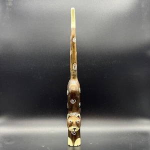 Cat Artisan Wooden Carved Cat long Tail Hand Crafted Painted Wood - Picture 1 of 6