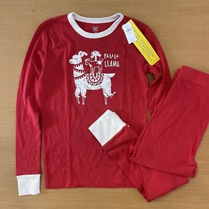 Gap Kids Unisex Sz 12 Red Christmas Pajama Set Long Slv Fa La La Llama NWT New - Picture 1 of 6