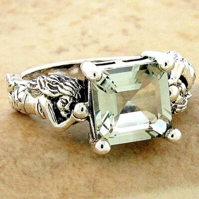 ANILLO SIRENA AMATISTA VERDE GENUINO PLATA ESTERLINA 925 ESTILO VICTORIANO 934X Foto 1 de 4