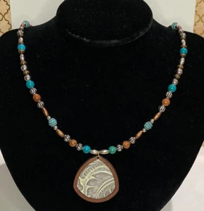 Collana WoW Argento Rame Turchese Pietra Oro Perline Nativi Western Pendente 22" - Foto 1 di 8