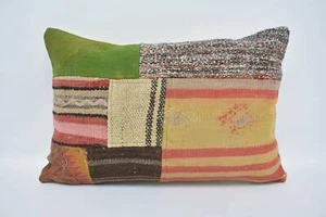 Home Decor Pillow, 16"x24" Green Cushion, Turkish Pillow, Vintage Kilim Pillow - Picture 1 of 6