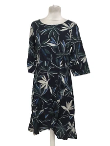Monsoon Women's Dress Size 10 Black Mix Floral Linen Ruffle Slit Cuffs Used F1 - Picture 1 of 11