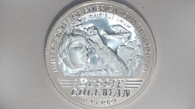 2023 S AMERICAN WOMEN QUARTER BESSIE COLEMAN DCAM GEM PROOF 99.9% SILVER - Image 1 of 4