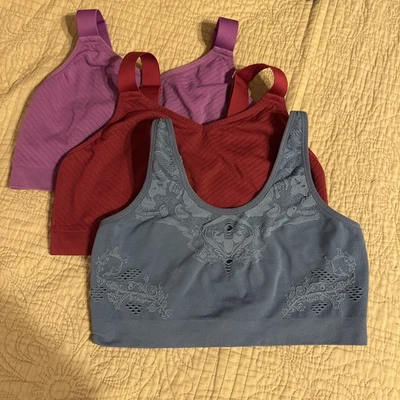 Juego de 3 pulóver de punto bralette cacique 18/20 correas ajustables púrpura, rojo oscuro, azul Foto 1 de 4