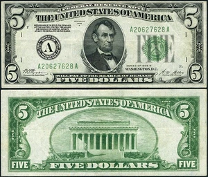 FR. 1952 A $5 1928-B Federal Reserve Note Boston A-A Block XF - Picture 1 of 3