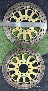 2 BREMBO 12 INCH RACING ROTORS,  WITH FLAT GOLD ANODIZED FLAT CARRIERS - Picture 1 of 2