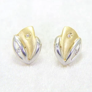 Impresionantes aretes de oro amarillo blanco satinado de 18 quilates con diamantes de 0,08 quilates - Imagen 1 de 11