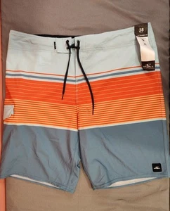 Herren O'Neill Below the Knee Badehose Lennox Streifen Blau Orange 38 - Bild 1 von 7