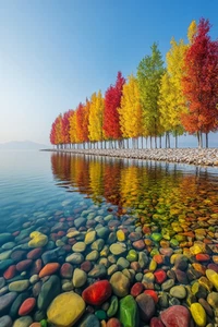 Leinwandbild lebendiger Herbst gelb rot Bäume reflektiert Wandbild Poster Druck - Bild 1 von 22