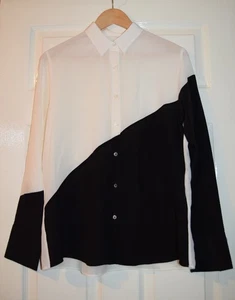 Ps Paul Smith Silk Blouse Ivory Black Shirt Monochrome Colour block Striking 10 - Picture 1 of 15