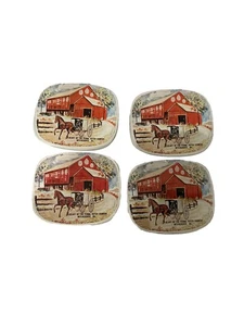 4er Set Vintage Metall Blech Untersetzer / Pferd — Winter Design - Bild 1 von 2