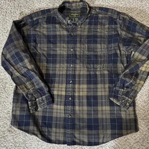 Eddie Bauer Hemd Herren Large Navy Khaki Kariert Button Down Kragen Langarm - Bild 1 von 8