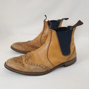 Loake Tan Brown Leather Chelsea Brogue Boots Pull On UK Size 9.5 - Picture 1 of 24