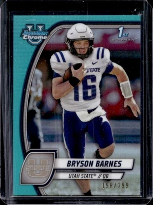 2024 Bowman Chrome U Bryson Barnes Aqua Refractor 1st #198/299 - Image 1 of 2