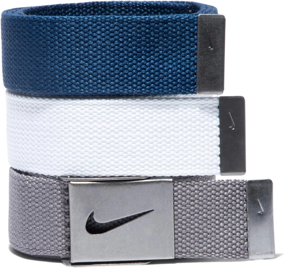 Nike Men'S 3 Pack Golf Web Belt White/Gray/Navy One Size
