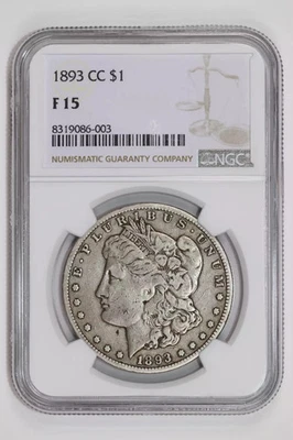 1893-CC MORGAN DOLLAR NGC F15 - ORIGINAL PQ COIN! - Image 1 of 2