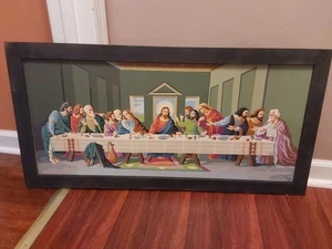 VTG 1960's Paint By Number The Last Supper Religious Painting 35"x17.5" Framed - Picture 1 of 7