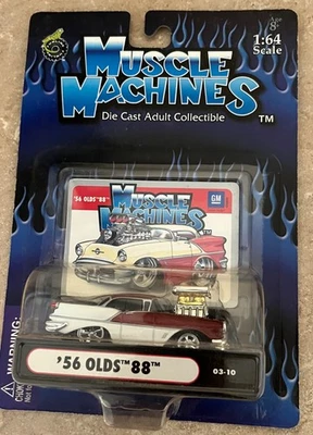 MUSCLE MACHINES  '56 Olds 88 1:64 DIECAST RED & WHITE 03-10 - Image 1 of 3