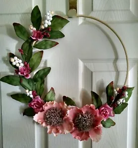 12" EMBROIDERY HOOP WREATH FLORAL Handmade Elegant Door Wall WEDDING BOUQUET - Picture 1 of 2