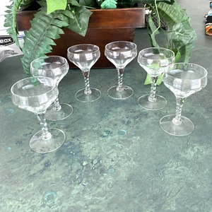 Vintage crystal cordial wine glasses matching set of 6 twisted stems elegant bar - Picture 1 of 5
