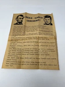 Lincoln-Kennedy Coincidence? Antiqued Parchment Document Historical Documents Co - Imagen 1 de 3