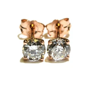 New GIA 14k rose gold .85ct round diamond stud earrings butterfly backs Natural - Imagen 1 de 8