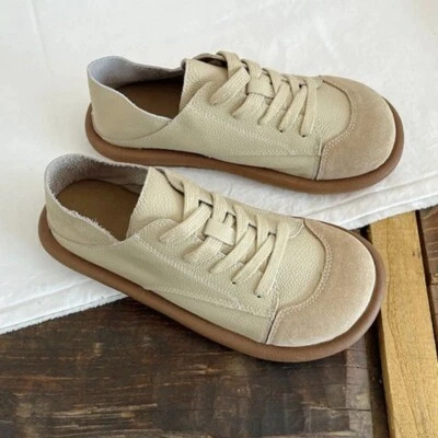 Comfy Wide Toe Sneakers Leather Suede Patched Vulcanized Soft Toe Flat for Women - Image 1 of 4