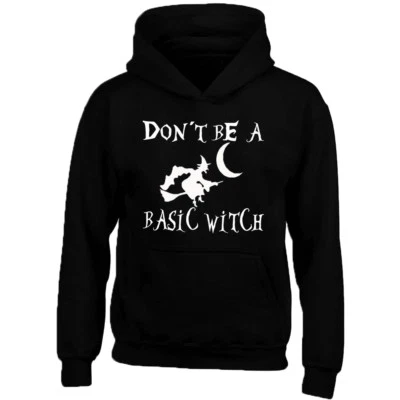 WHITE Logo Don't Be Basic Witch Unisex HOODIE Halloween Hoodie Halloween Boo  - Image 1 of 2