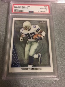 PSA Pop 1 2016 Leaf Clear Blue Parallel #7 Emmitt Smith #8/25 PSA 8 NM-MT