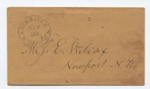 1850s Manchester NH black cds stampless cover 3paid integral rate [6986.24] - Picture 1 of 3