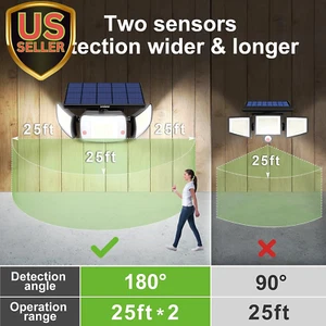 Solar Lights Outdoor, 3 Head Solar Motionsensor Lights for Outside, Lp65 Wate... - Picture 1 of 6