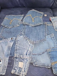 Lot of 12 Denim Jean Pockets with Backing for Crafts, Sewing, Quilting, Upcycle - Picture 1 of 1