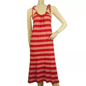 Vestido de Verano Sonia By Sonia Rykiel 100 % seda tejido rojo y rosa rayas becerro TM - Imagen 1 de 5