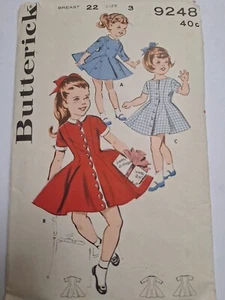 Princess Dress Coat Girls 3 3T Butterick 9248 Sewing Pattern Cut VTG Fit Flare - Picture 1 of 6