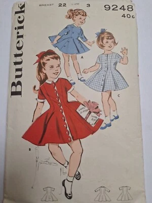 Princess Dress Coat Girls 3 3T Butterick 9248 Sewing Pattern Cut VTG Fit Flare - Image 1 of 4