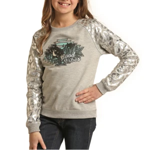 Rock & Roll Cowgirl® Youth Girl's Foil Cheetah Pullover RRGT91R0IG - Picture 1 of 14