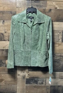 NEW Alfani Women’s Green Santa Barbara Genuine Leather full zip Jacket size L - Picture 1 of 4