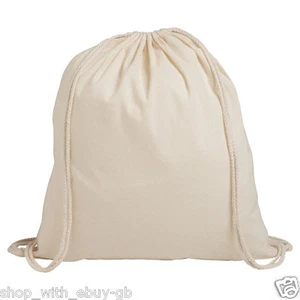 10 x Natürliche 100 % Einfache Baumwolle Kordelzug Rucksack Tasche mit Schnur Griffe - Bild 1 von 1