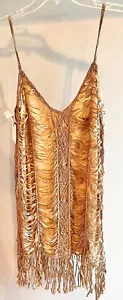 Vintage Georgie Neu mit Etikett gold gehäkelt Fransenkleid Gr. Large voll gefüttert - Bild 1 von 8