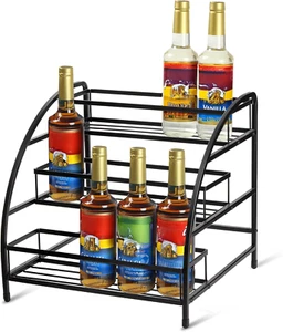 Coffee Syrup Rack Organizer, 9-12 Bottles Wine Holder Stand, 3-Tier Metal Wire C - Picture 1 of 12