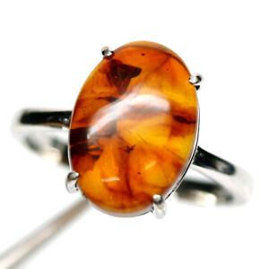 NATURAL 10 X 14 mm. HONEY AMBER RING 925 STERLING SILVER SIZE 8