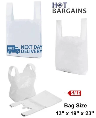 Jumbo Vest White Carrier Reusable Plastic Bags 13x19x23"  Hi Tensile White 21mu - Image 1 of 4