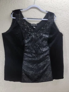 Venezia Women Tank Top Black Velvet Satin Lace V Neck Sleeveless Plus Size 18/20 - Bild 1 von 5
