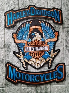 BLUE EAGLE HARLEY DAVIDSON STYLE PATCHES FOR SEWING ON MOTORCYCLE JACKET - Picture 1 of 7