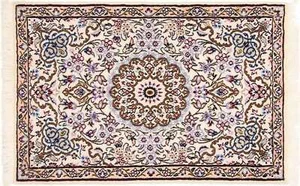Perserteppich Nain 9LA 60x90 Handgeknüpft Weiß Medaillon Orientalisch UNIKAT 109 - Bild 1 von 6