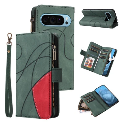For Google Pixel 9 8 7 8A 7A Shockproof Splicing Leather Wallet Case Phone Cover - Image 1 of 4