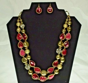 Vintage double strand necklace with matching pierce earrings - Picture 1 of 5